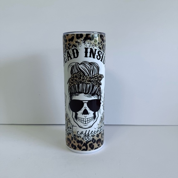 Leopard Print Dead Inside But Caffeinated 20oz Skinny Tumbler - Picture 2 of 4